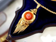 coral and diamond yellow gold necklace
