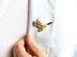 Vintage Gold Bird Brooch with Enamel wearing