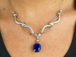 wearing Ceylon Blue Sapphire Necklace with Diamonds