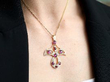 wearing garnet pendant