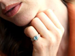 wearing aquamarine and diamond ring