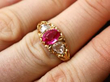 pink sapphire diamond ring on finger