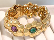 ruby emerald diamond flower bracelet in gold