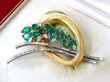 emerald diamond gold brooch in box