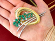 emerald diamond yellow gold brooch