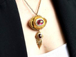 wearing garnet pendant