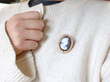 wearing antique cameo diamond brooch