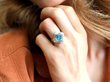 Vintage Aquamarine and Diamond Ring being worn