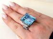 Large Aquamarine Cocktail Ring on hand