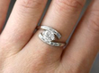 Vintage White Gold and Diamond Twist Ring on finger
