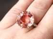 pink tourmaline white gold ring on finger