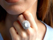 Moonstone Cocktail Ring with Diamonds on hand