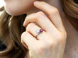 Platinum Ruby Twist Engagement Ring on finger
