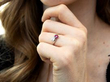 wearing Platinum Ruby Twist Engagement Ring