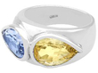 Yellow and Blue Pear Cut Sapphire Ring Side View