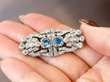 Aquamarine and Diamond Double Clip Brooch in Hand