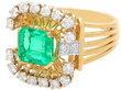 Yellow Gold Emerald and Diamond Cocktail Ring Side On