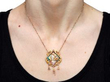 Art Nouveau Enamel Pendant in Gold wearing