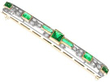 Edwardian Bar Brooch with Emeralds and Diamonds