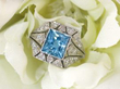 Square Cut Aquamarine Ring in Platinum