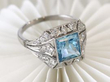 Square Cut Aquamarine Ring in Platinum