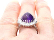 Cabochon Amethyst Ring in Platinum on finger