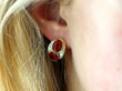 Fire Opal gold earrings wearing