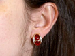 Fire Opal gold earring wearing