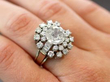 Rose Cut Diamond Cluster Ring in Platinum on hand