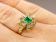 Square Cut Emerald Ring in Yellow Gold on finger