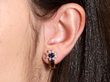 Sapphire and Diamond Earrings in Yellow Gold wearing