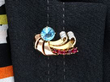 Antique Aquamarine Ruby and Diamond Brooch wearing