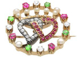 Antique Heart Brooch with Gemstones