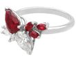 Pear Cut Ruby and Diamond Ring in White Gold