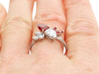 Pear Cut Ruby and Diamond Ring in White Gold on finger