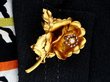 Gold Victorian Floral Brooch with Diamonds wearing