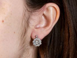 Antique Diamond Cluster Earrings in White Gold wearing