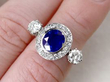 Antique Platinum Sapphire and Diamond Ring on finger