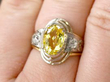 Oval Yellow Sapphire Ring on finger