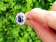 Oval Sapphire Cluster Ring with Baguette Side Stones outside