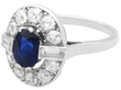 Oval Sapphire Cluster Ring with Baguette Side Stones