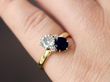 sapphire diamond ring on finger