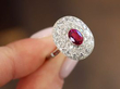 Oval Cut Ruby Ring with Double Diamond Halo
