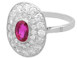 Double diamond Halo ring with ruby