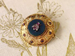 Antique Ruby Diamond and Bloodstone Brooch in Yellow Gold