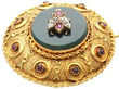 Round Antique Bloodstone Brooch in Yellow Gold
