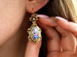 Antique Enamel Pearl and Gold Earring in ear