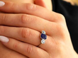 Wearing Octagonal Sapphire Trilogy Ring in Platinum