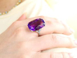 Cushion Cut Amethyst Ring on Finger