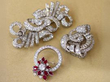 ruby and diamond circular floral brooches